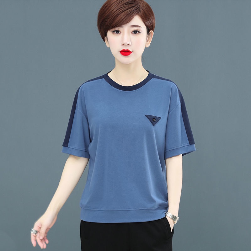 Áo thun tay ngắn cổ tròn plus size cho phụ nữ trung niên