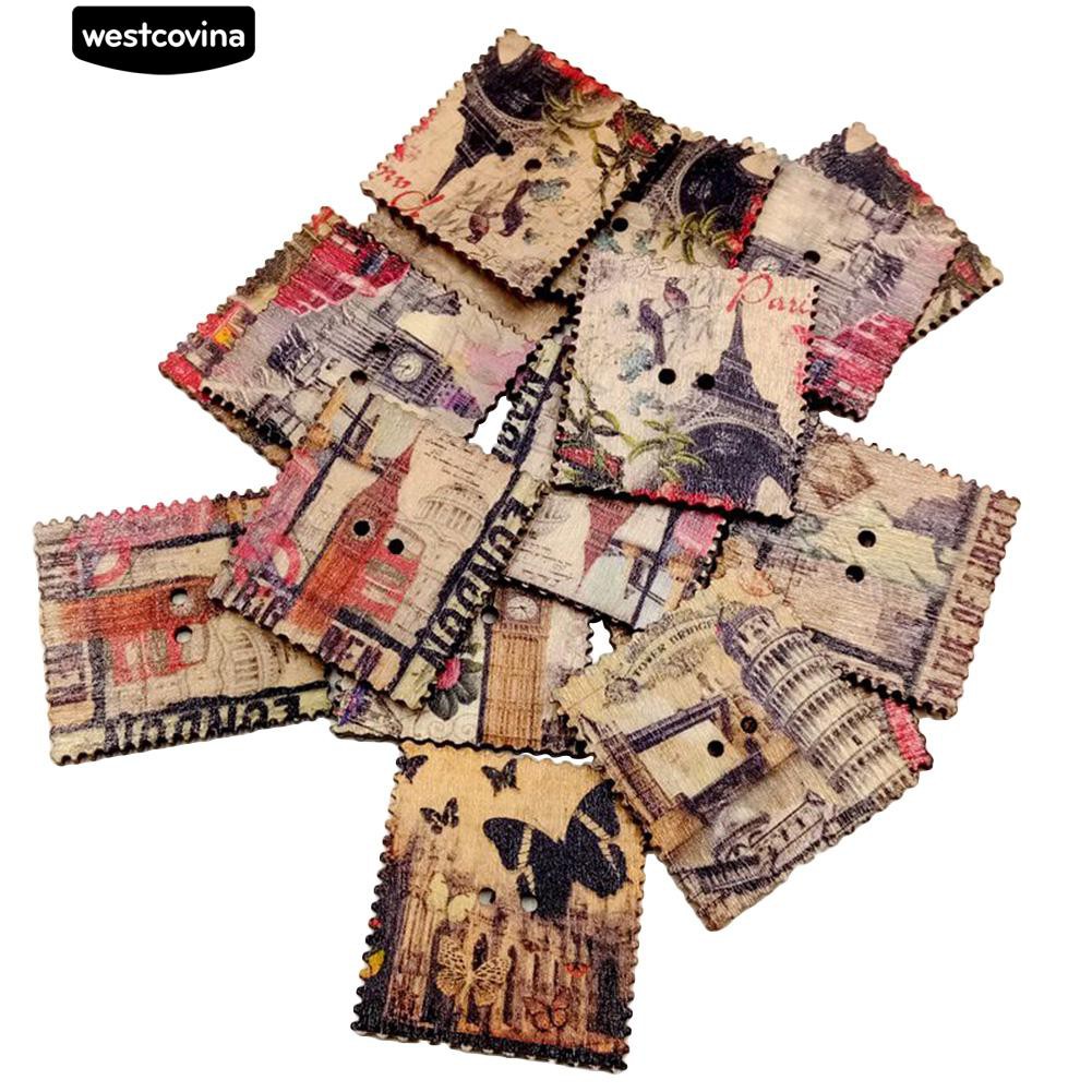 Set 50 Cúc Gỗ Hình Tháp Phong Cách Cổ Điển Dùng Để Làm Đồ Trang Trí Thủ Công