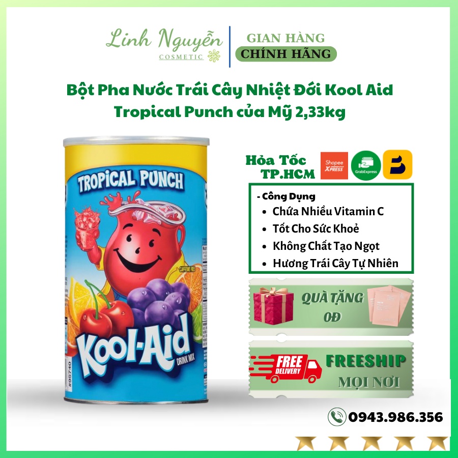 Bột Pha Nước Trái Cây Nhiệt Đới Kool Aid Tropical Punch của Mỹ 2,33kg
