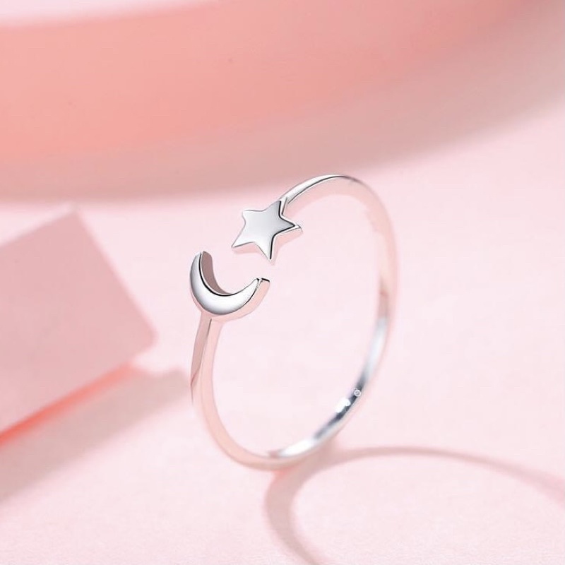 Nhẫn nữ bạc ta trăng sao sáng bóng free size - Vàng bạc Khải Khải