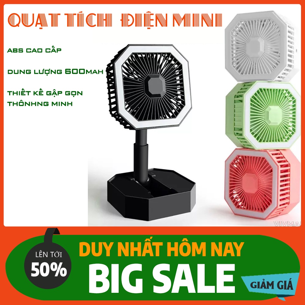 Quạt tích điện mini có đèn led 915, gấp gọn đa năng, quạt tích điện thông minh nhật