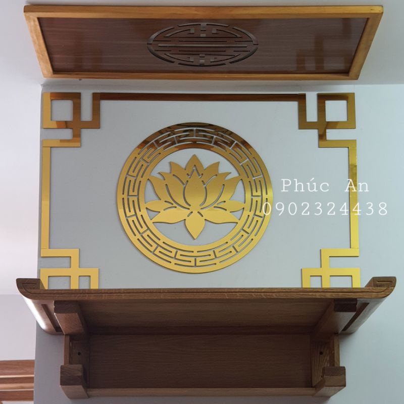 Ốp Tròn + Viền Chỉ bàn thờ treo tường, phòng thờ tủ thờ gia tiên 2 tầng, án gian đồ thờ cúng