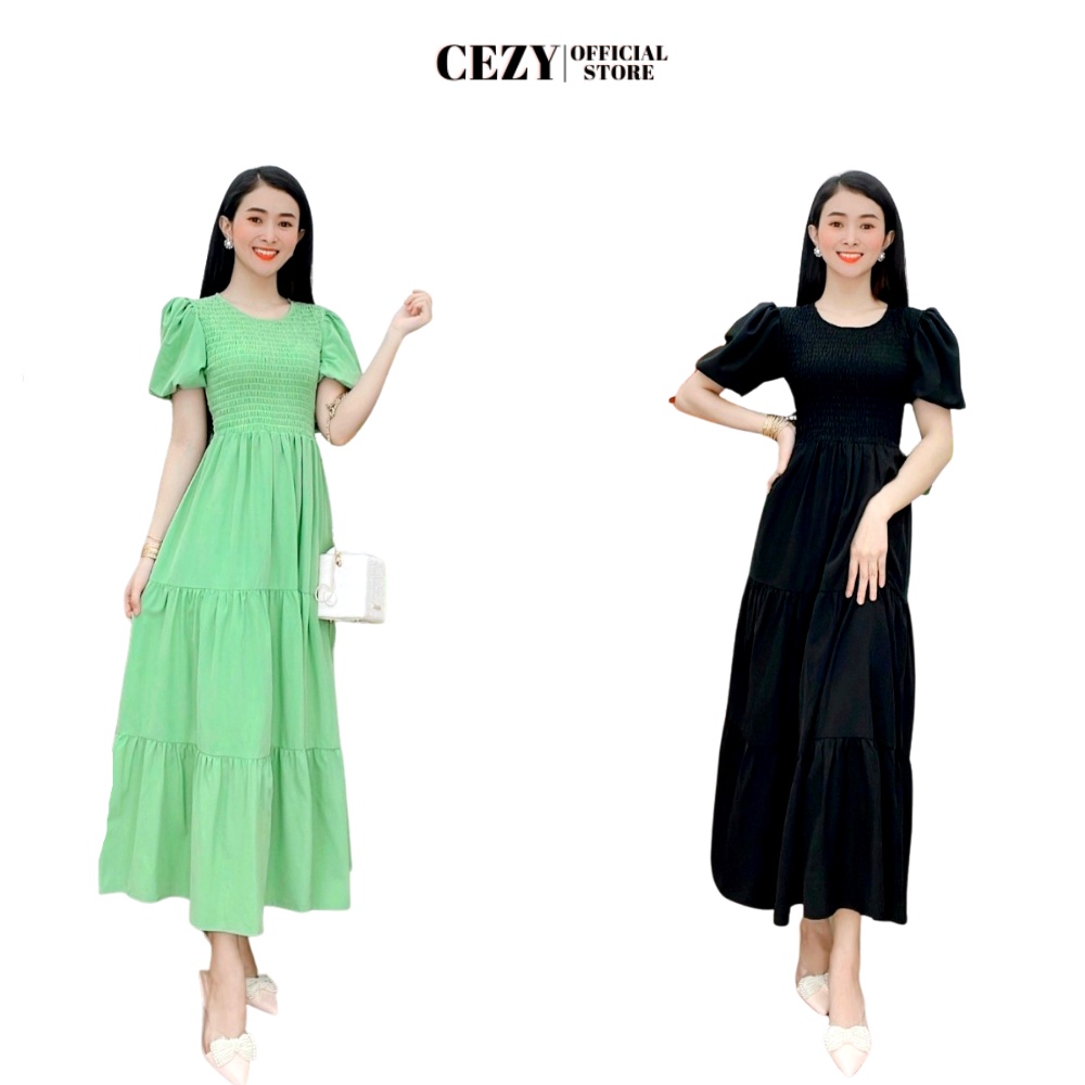 Đầm maxi màu trơn đi biển tay phồng có size bigsize Cezy D72 | BigBuy360 - bigbuy360.vn