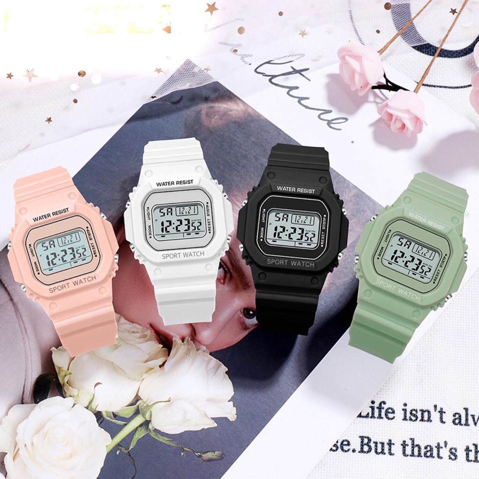 [Mã FAMAYFA2 giảm 10K đơn 50K] ĐỒNG HỒ NAM NỮ SPORT WATCH VUÔNG WATER RESIST D402 THỂ THAO CAO CẤP