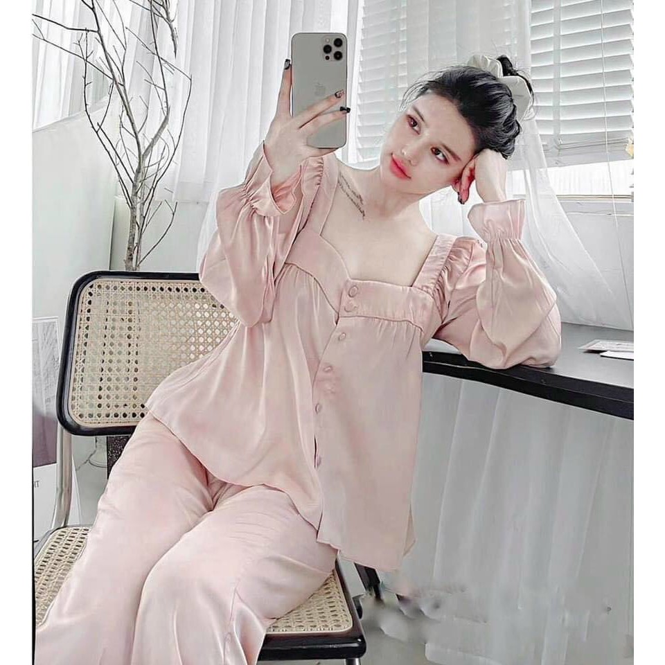 Đồ Bộ Pijama - Bộ Lụa  tay phông  Cao Cấp - FREE SIZE từ 42-62kg