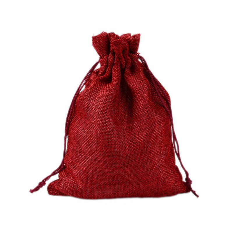 Túi vải nhỏ vải bố thô có dây rút màu đỏ đô size 9x12 cm đựng phụ kiện trang sức trang trí - shop kỳ lân