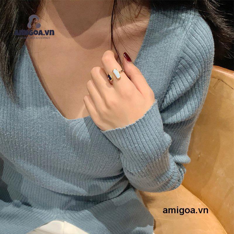 ✨✨Nhẫn Hở Họa Tiết Hình Học Đơn Giản Phong Cách Cổ Điển Thời Trang Cho Nữ