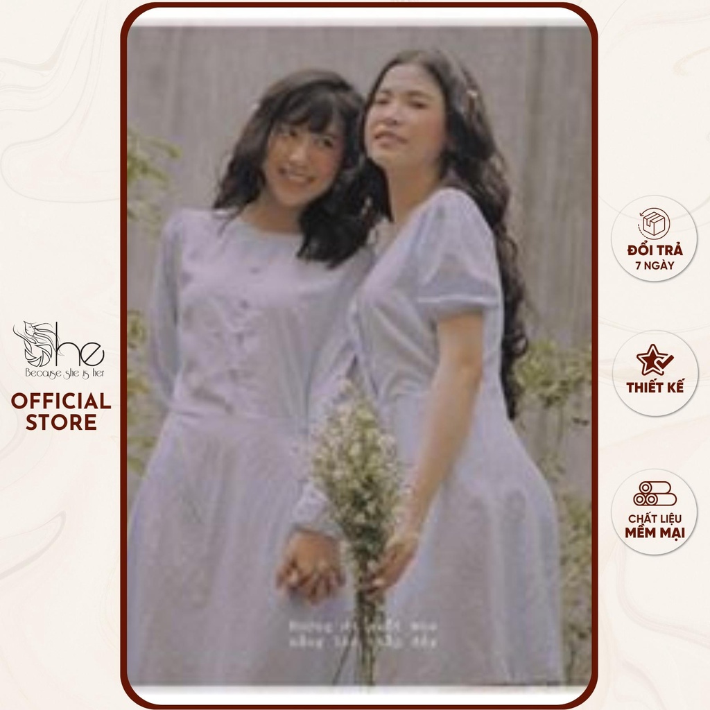 Đầm suông midi Vintage She, váy hoa nhí cute đi chơi SDX16