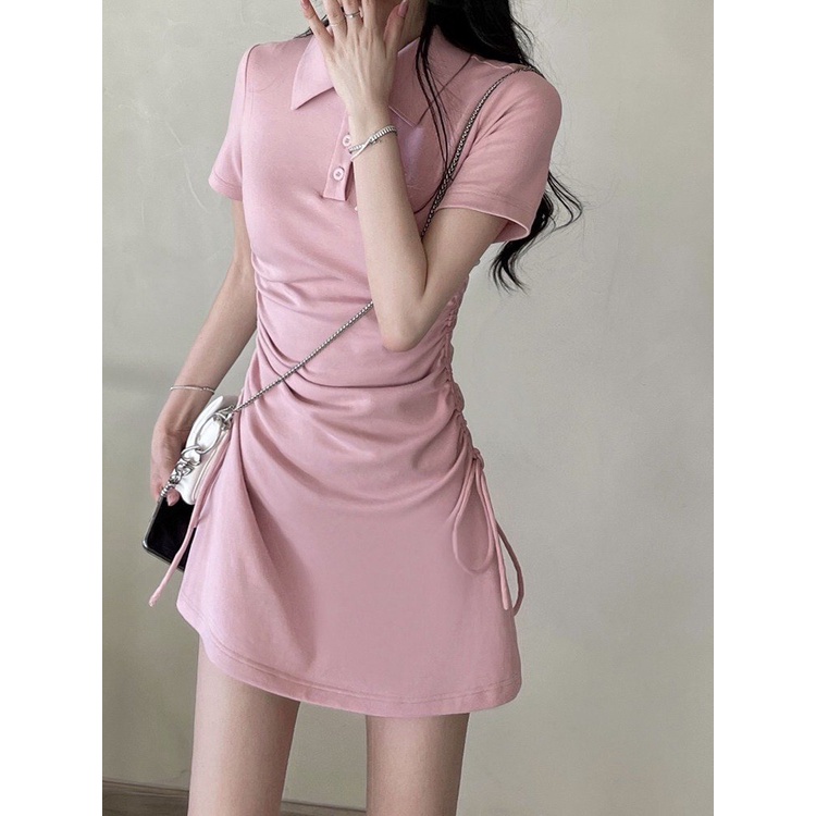 V038 Đầm Polo Dúm Eo Rút Dây Nữ freeship extra Váy body dáng ôm màu pastel kiểu năng động đường phố hàn quốc sexy đẹp