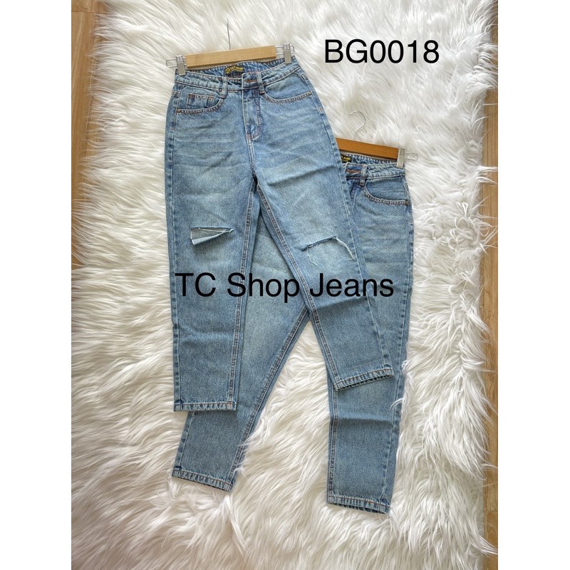 Quần Baggy jeans Nữ Trơn và rách Quần chín tấc jeans Ms0018