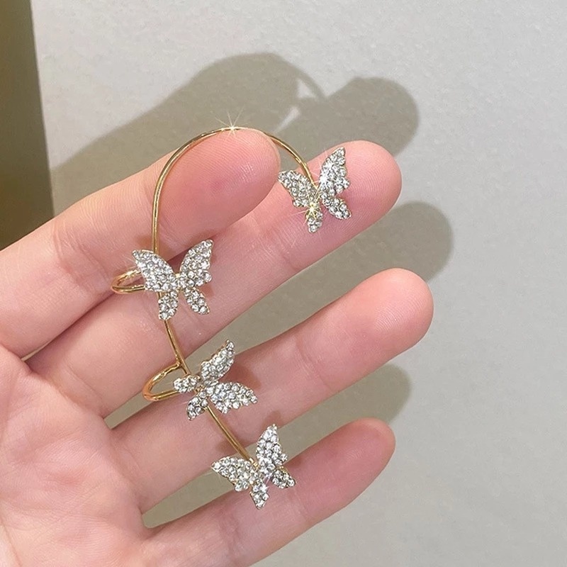 Khuyên Kẹp Vành Tai Không Xỏ Hình Bướm Bằng Kim Loại Tinh Xảo Lấp Lánh Phong Cách Hàn Quốc Cho Nữ