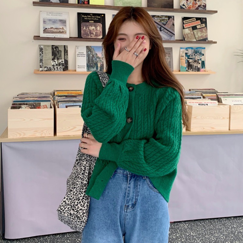 📧🌿 Áo Len Cổ Tròn Xanh Lá Phong Cách Retro Cho Nữ 🌿📧