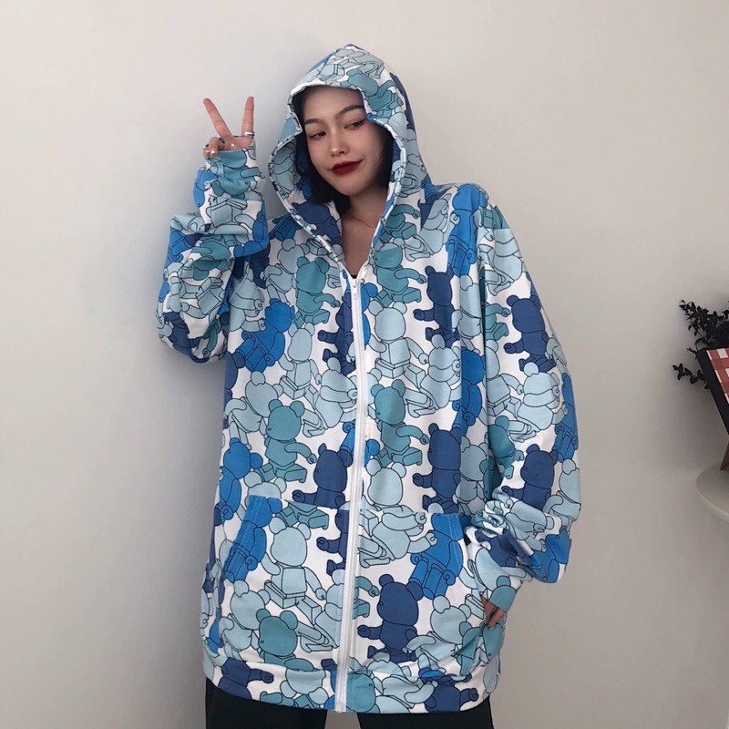 Áo Khoác Hoodie nỉ bông form thụng Unisex in 3D gấu bự siêu hot