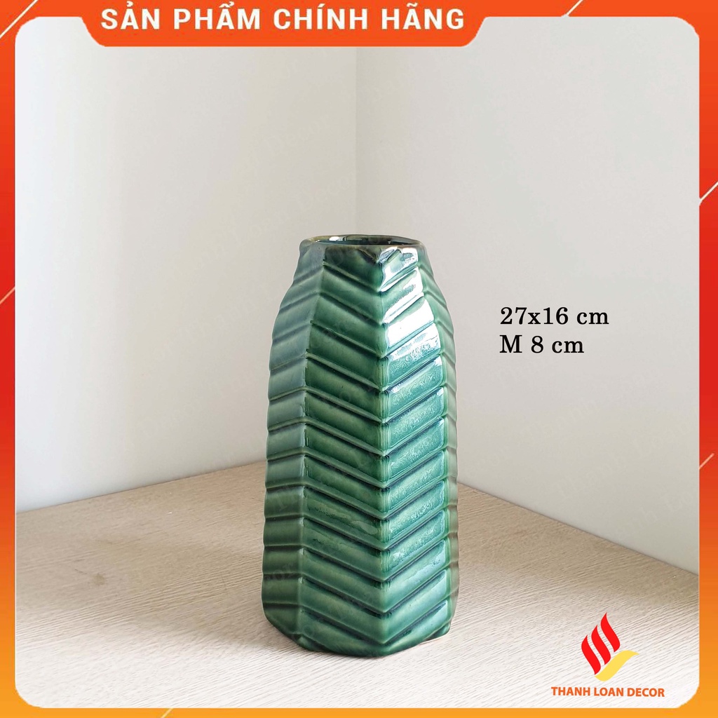 Lọ hoa gốm sứ Bát Tràng men xanh ngọc cao 27 cm - Bình gốm decor trang trí nhà đẹp