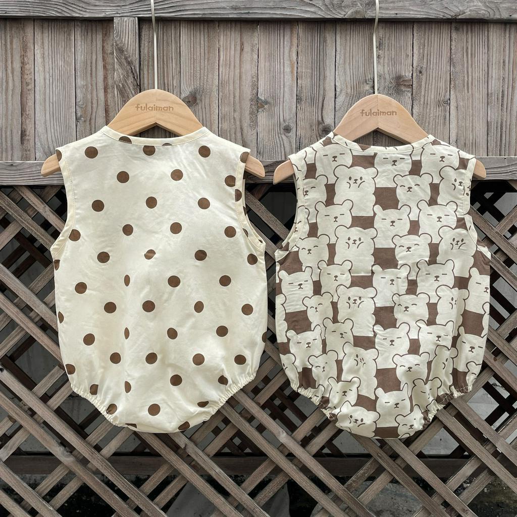 Bộ Áo Liền Quần Sát Nách Dáng Rộng Vải Cotton Họa Tiết Chấm Bi Dễ Thương Thời Trang Mùa Hè Cho Bé Sơ Sinh Từ 0