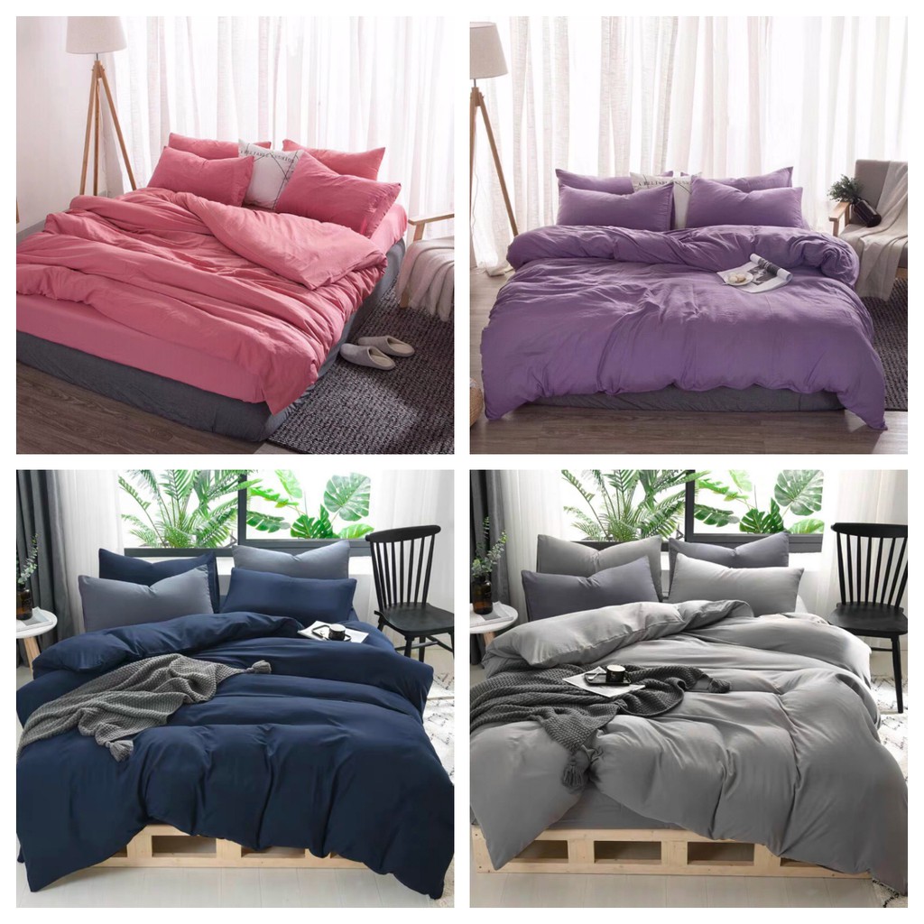 Trọn Bộ Chăn Ga Gối Đũi Cotton Thoáng Mát 1 Màu  Màu XANH THAN