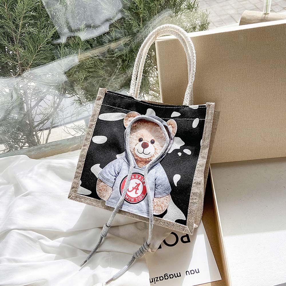 LILYES Túi Tote Vải Canvas Họa Tiết Gấu Dễ Thương Phong Cách Nhật Bản