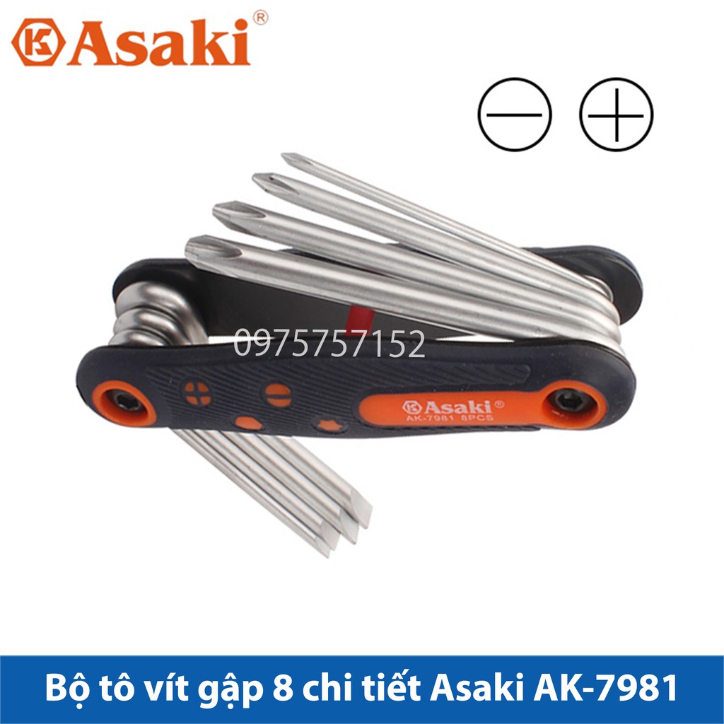 Bộ tô vít gập - Bộ tua vít xếp đa năng 8 trong 1 Asaki AK-7981