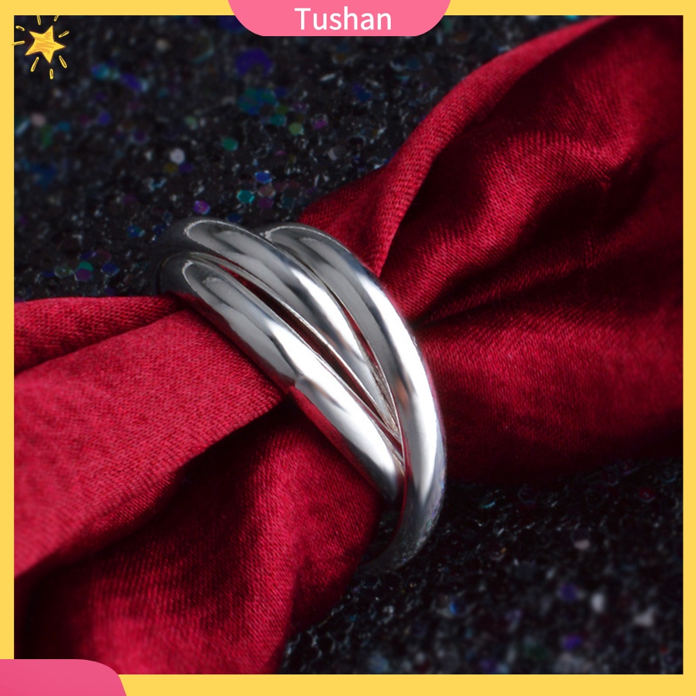 Nhẫn đeo ngón tay dự tiệc cưới 3 vòng tròn bắt chéo mịn màng sáng tạo cho nữ