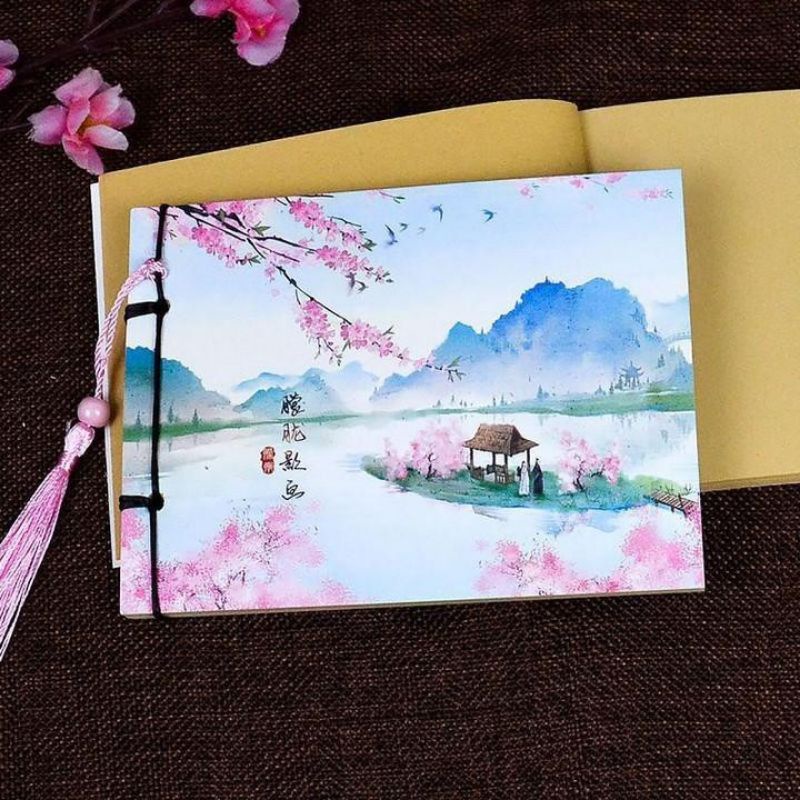 Sổ tay cổ phong kèm tua rua siêu xinh, giấy nâu không dòng kẻ
