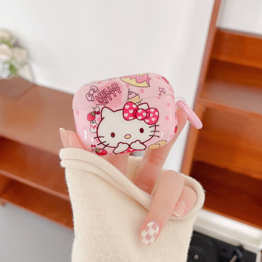 Vỏ Bảo Vệ Hộp Sạc Tai Nghe compatible AirPods3 Pro compatible AirPods3 Họa Tiết Hello Kitty Màu Hồng Dễ Thương