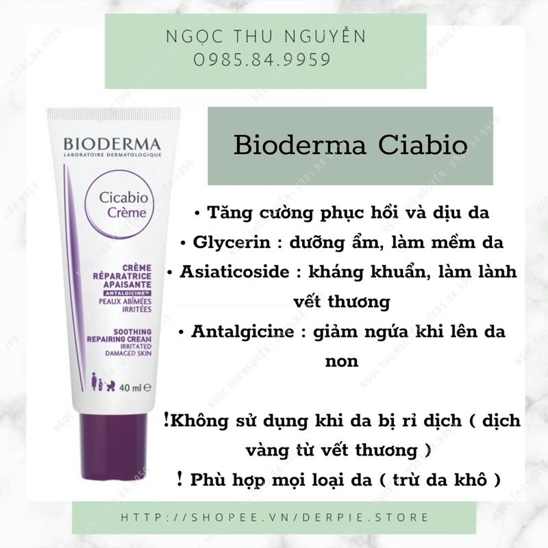 Kem dưỡng làm lành và phục hồi da bị tổn thương Bioderma Cicabio ( tím )