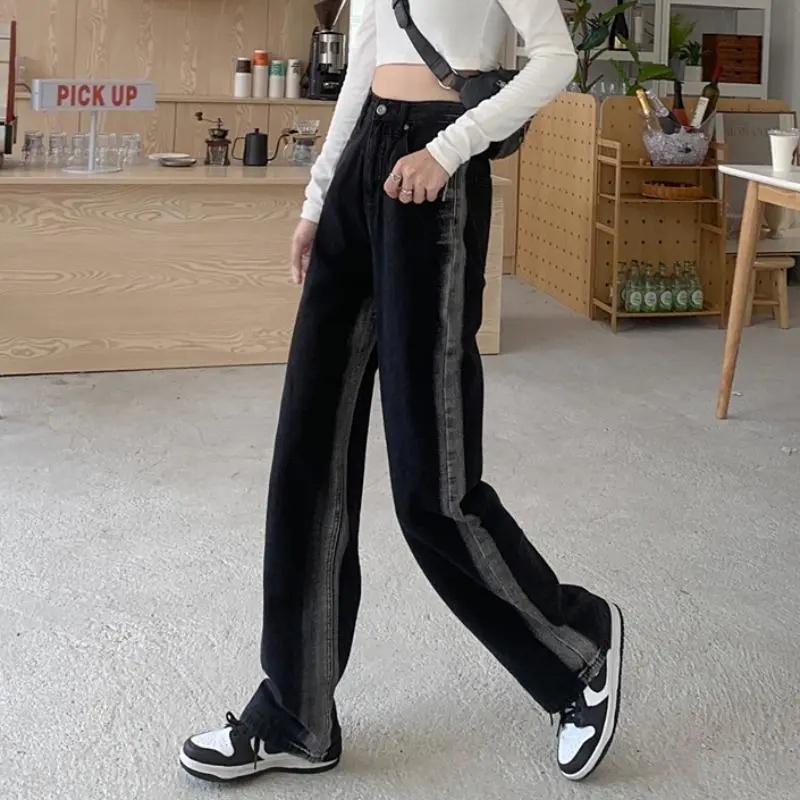 Quần jean ống rộng lưng cao thiết kế mới thời trang phong cách Hàn Quốc