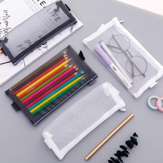 Bóp viết lưới trong suốt khóa kéo size S, L, A5 đủ kích cỡ đựng bút viết, sổ tay, đựng mỹ phẩm - BV008
