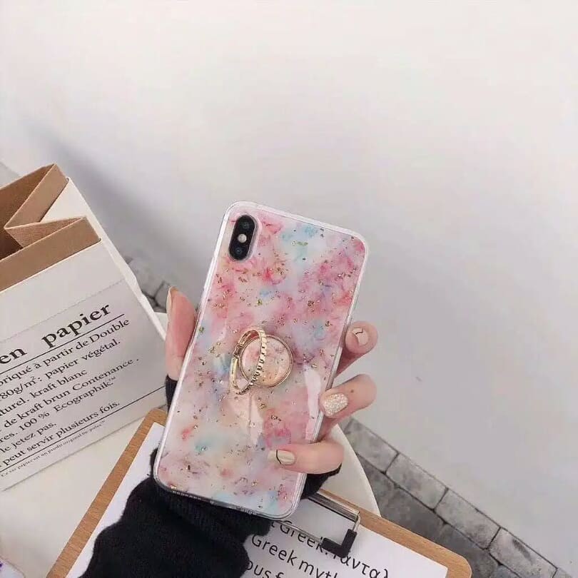 Ốp Lưng Tpu Mềm Họa Tiết Đá Cẩm Thạch Có Vòng Đỡ Cho Iphone X / Xs Giá Đỡ