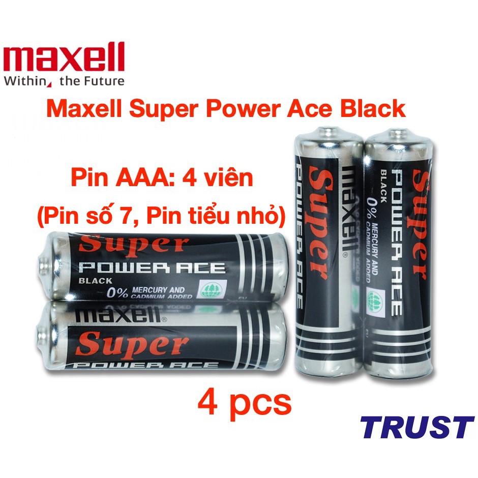 Pin tiểu AAA Maxell 4 viên 1.5v chính hãng (pin số 7, pin tiểu nhỏ) - Maxell Super Power Ace Black R03