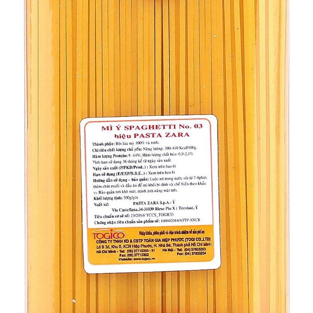 Mì Ý -Mì Spagetti hiệu pastaZARA số 3 (500g)