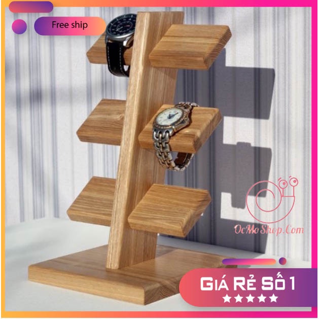 Giá treo đồng hồ, vòng tay 3 tầng để bàn đẹp và sang trọng bằng gỗ cao cấp