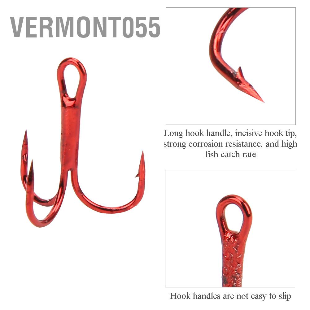 Hàng Hot 100 cái Red Treble Hooks Phụ kiện lưỡi câu cá bằng thép carbon cao Hàng giao ngayVermont055