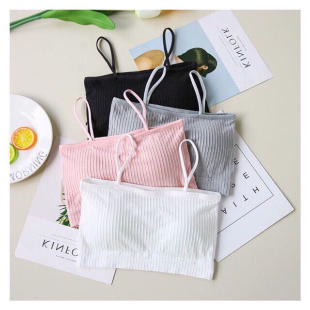 Áo Bra 2 Dây Gân Tăm Co Giãn 4 Chiều, Có Đệm Ngực Cotton