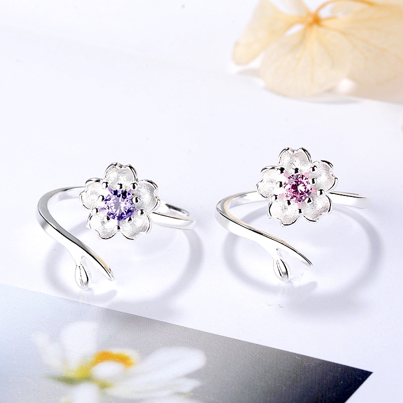 Nhẫn mạ bạc 925 hình hoa đào đẹp