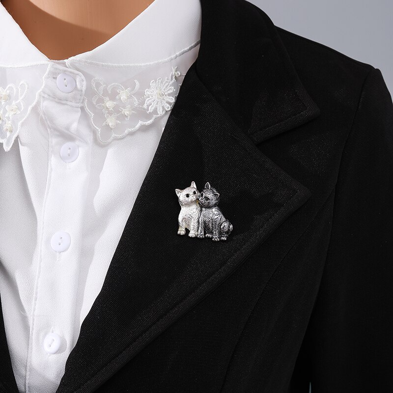 Ghim Cài Áo Hình Mèo Bằng Hợp Kim Tráng Men 2 Màu Sắc