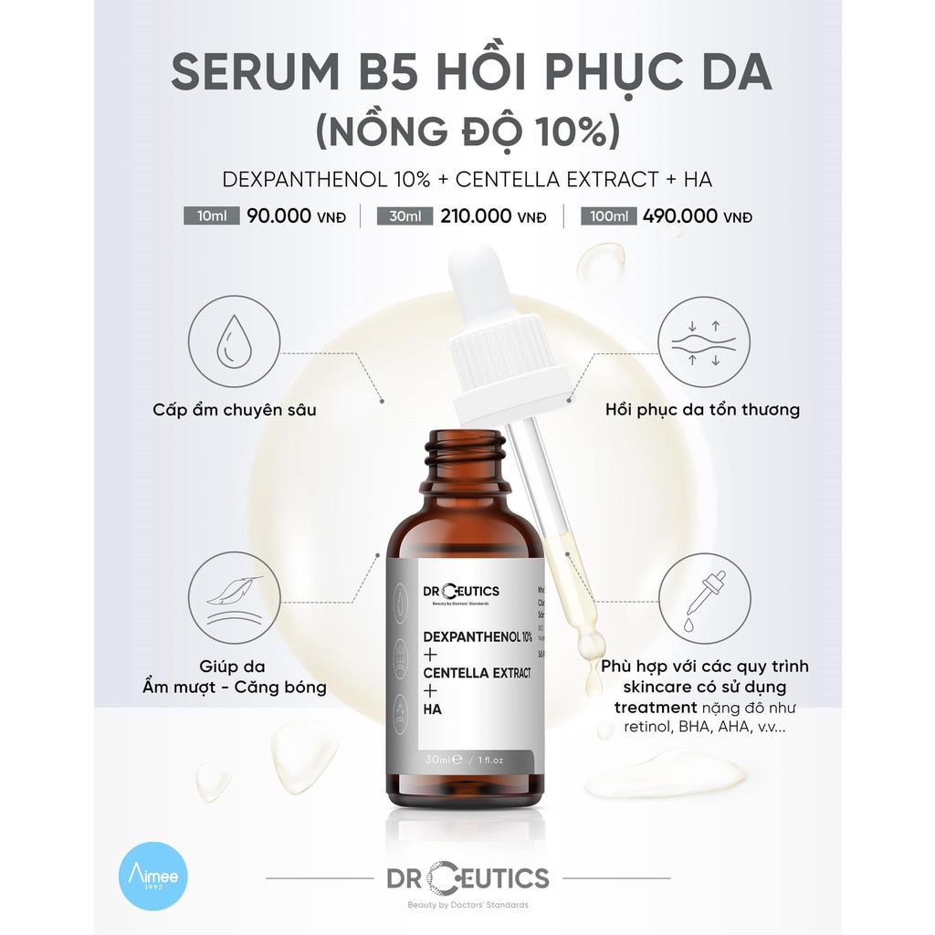 Serum B5 DrCeutics Cấp Ẩm Và Phục Hồi Da Dexpanthenol 10% + Centella Extract + HA 30ml [Aimee1992]