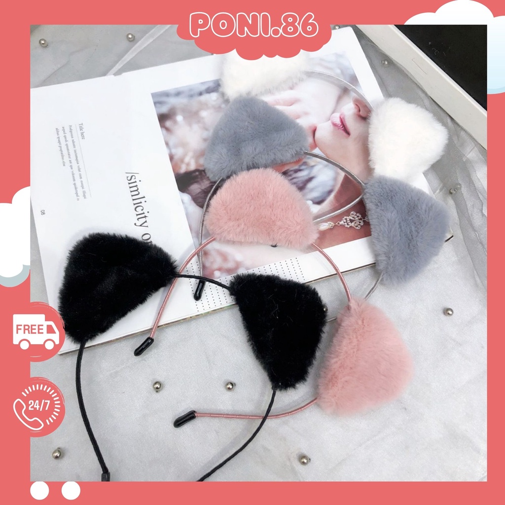 Băng đô cài tóc tai mèo mini lông mịn thiết kế đơn giản sang chảnh phong cách Hàn Quốc