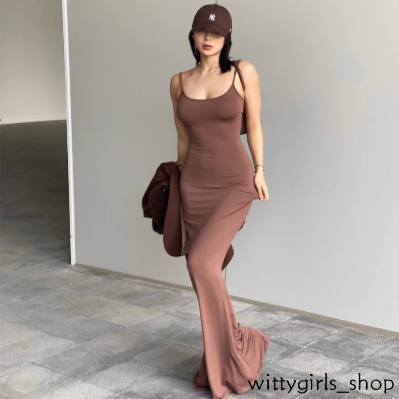 Wittygirls_ Shop | Đầm Hai Dây Màu Sắc Đơn Giản Quyến Rũ Cho Nữ