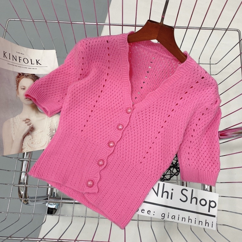 Xả hàng - Áo len hồng cúc ngọc siêu xinh AL9010 - NhiNhi Shop