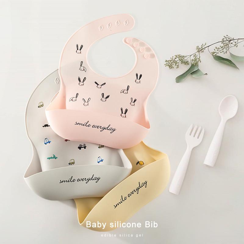 Yếm ăn dặm silicon, yếm máng cho bé tập ăn dặm kiểu dáng Hàn Quốc