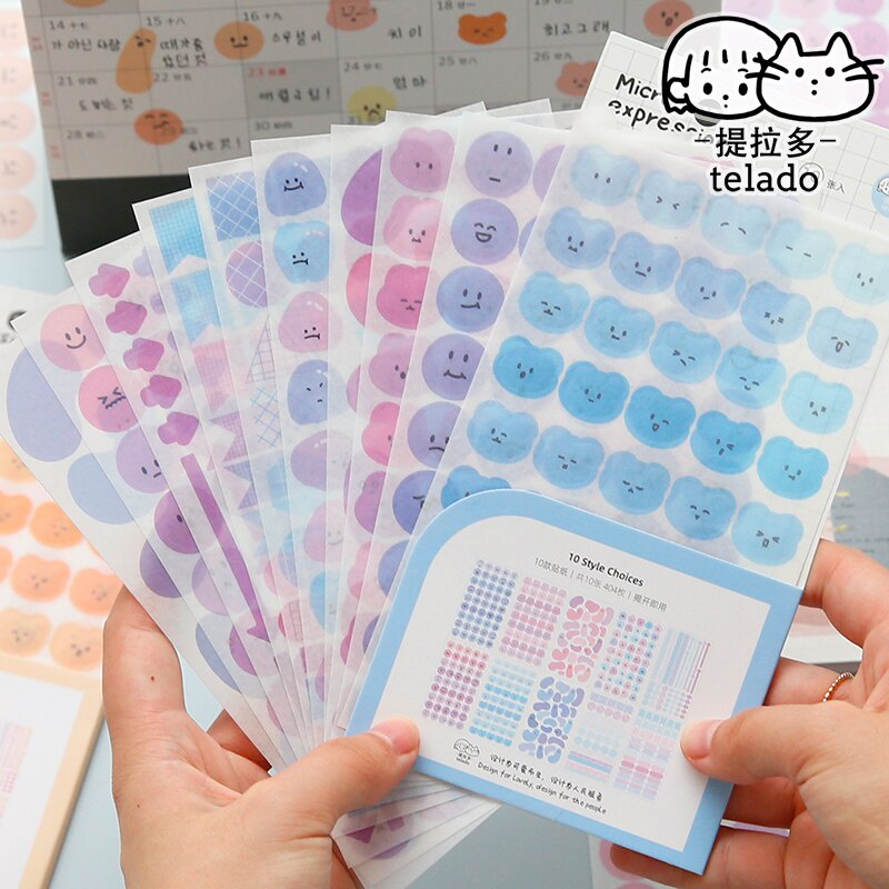 Bộ 10 tấm sticker dán trang trí hình mặt cười dễ thương xinh xắn