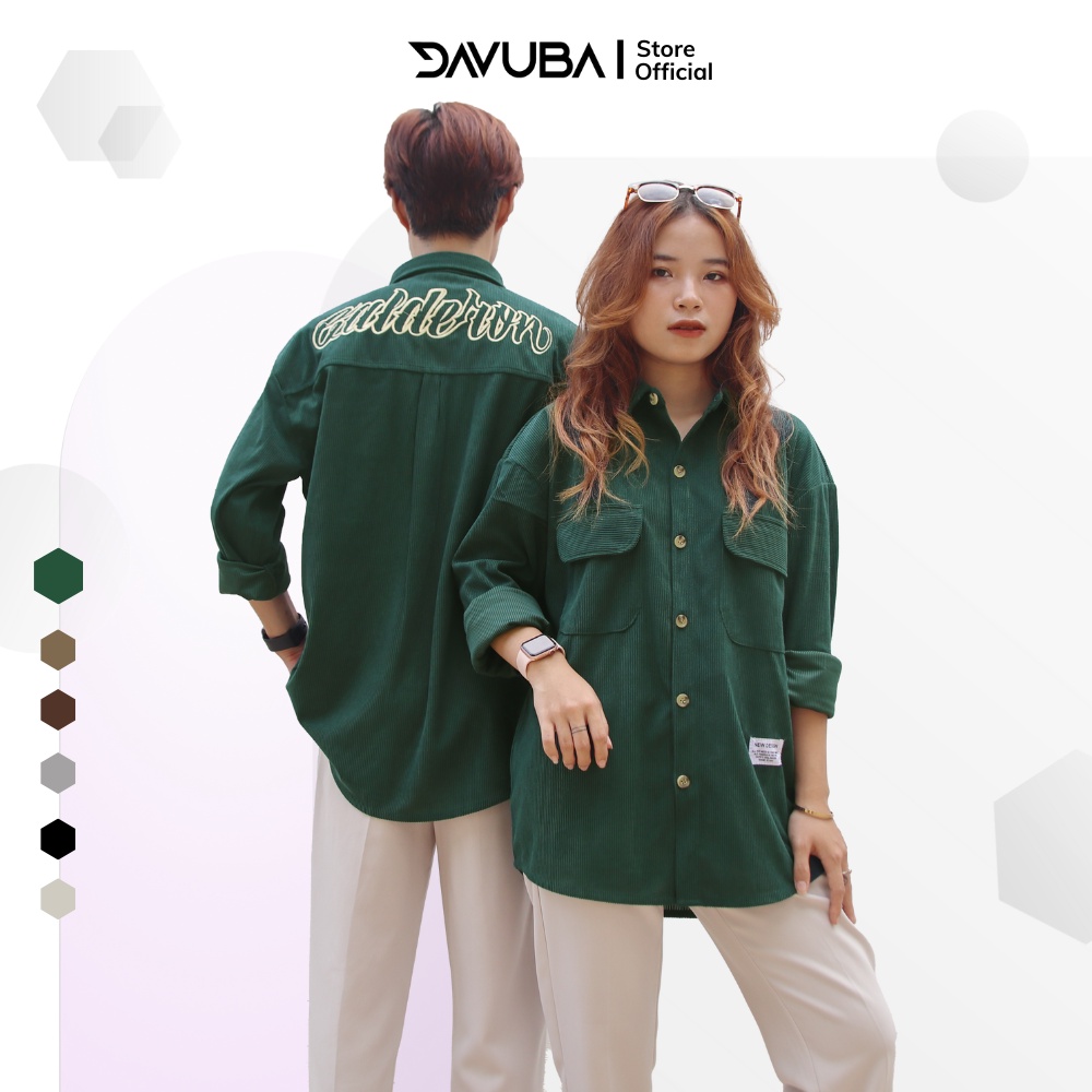 Áo sơ mi tay dài nam nữ thêu vải nhung tăm form rộng DAVUBA SM009