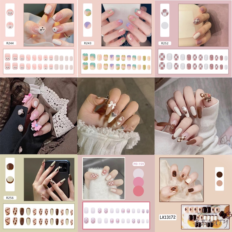 Set 24 Móng Tay Giả Dáng Dài Có Thể Tháo Rời Tiện Dụng