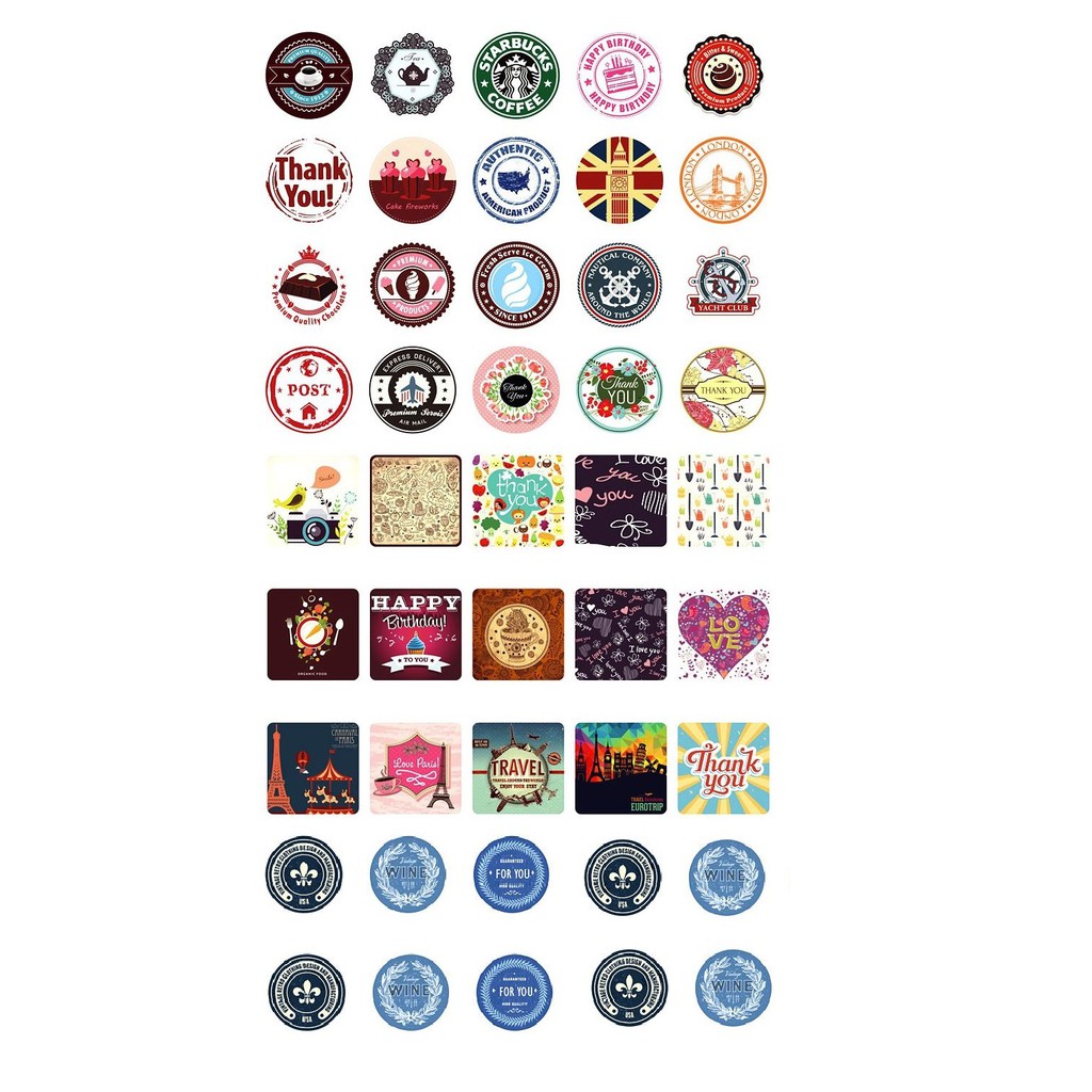 Hộp 38 Nhãn Dán Retro Sticker Trang Trí Hàn Quốc