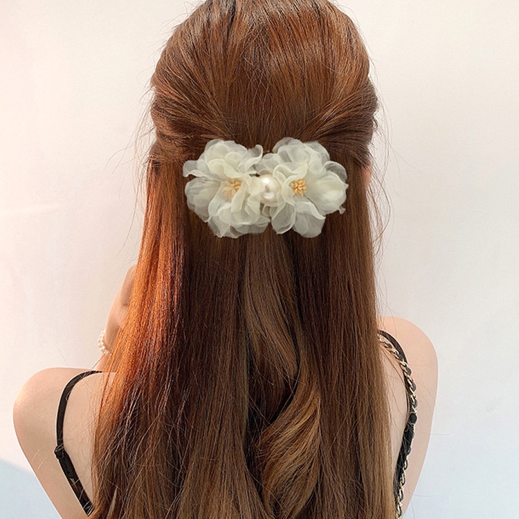 Kẹp Tóc Vải Lưới Phối Nơ Thời Trang Mùa Hè Xinh Xắn Cho Nữ