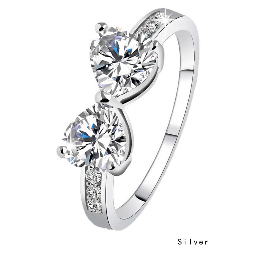 Nhẫn đính hôn mạ vàng 18K hình nơ đính đá quý sang trọng