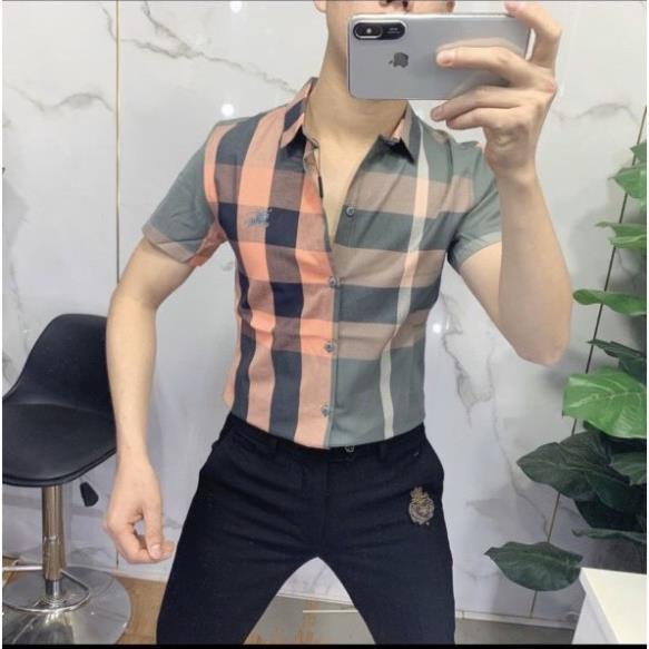 Áo sơ mi Nam Nữ ⚡FREE SHIP⚡ Áo sơ mi tay ngắn Burberry kẻ sọc caro 6 New