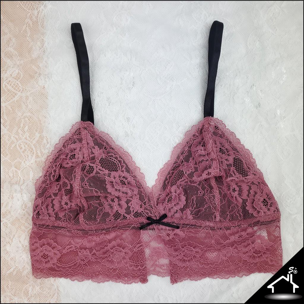 Bộ đồ lót ren không gọng mút vừa gợi cảm màu hoa hồng ruốc quần công chúa - Nội y sexy by NHÀ SÒ Bralette NS012 | BigBuy360 - bigbuy360.vn