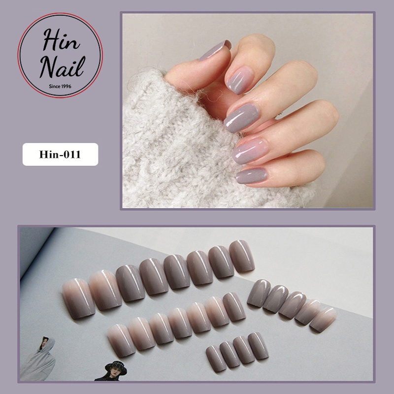 móng tay giả kèm keo Hin Nail kiểu dài xám khói